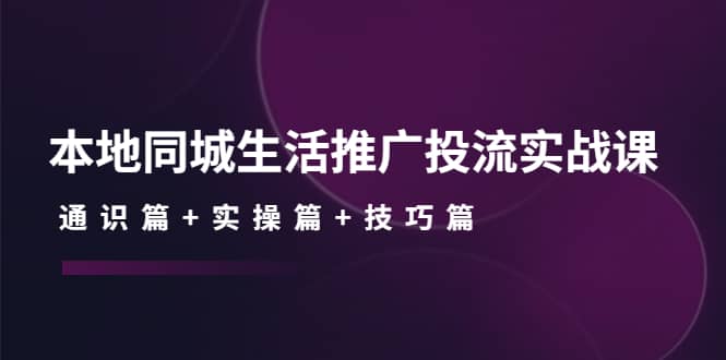 本地同城生活推广投流实战课:通识篇 实操篇 技巧篇-布谷屋免费网赚资源网