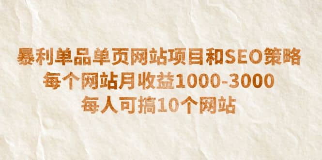 暴利单品单页网站项目和SEO策略 每个网站月收益1000-3000 每人可搞10个-布谷屋免费网赚资源网