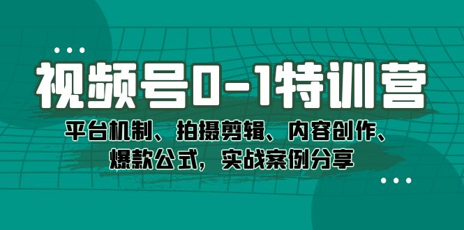 视频号0-1特训营：平台机制、拍摄剪辑、内容创作、爆款公式，实战案例分享-布谷屋免费网赚资源网