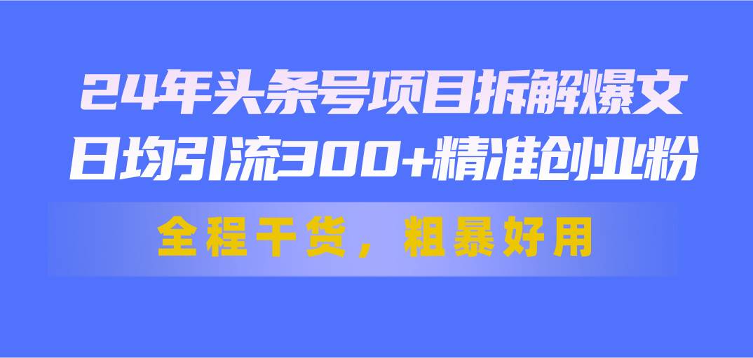 24年头条号项目拆解爆文,日均引流300+精准创业粉,全程干货,粗暴好用-布谷屋免费网赚资源网