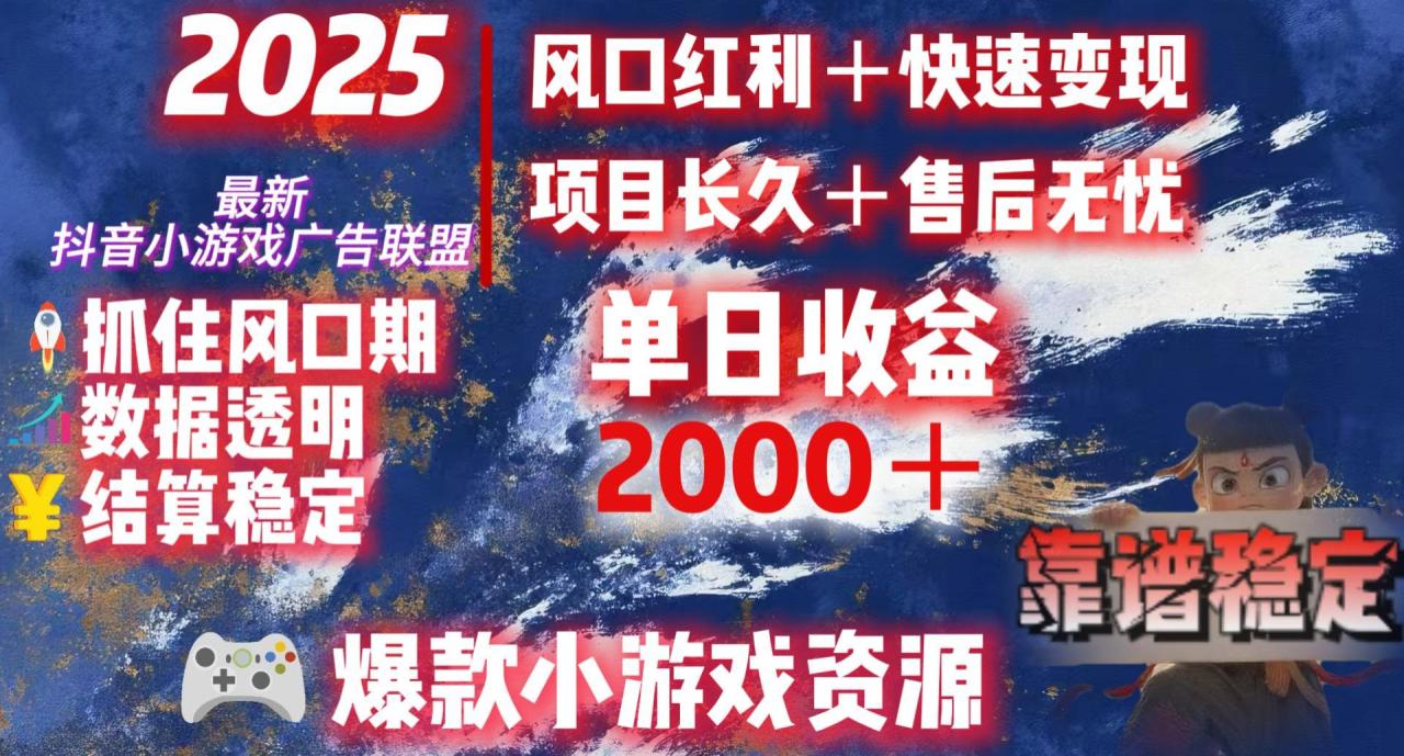 2025最新抖音小游戏广告联盟,日赚2000+从零开始的财富逆袭-布谷屋免费网赚资源网