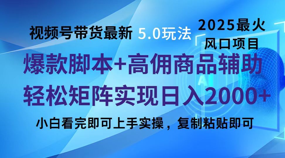 视频号带货最新5.0玩法,作品制作简单,当天起号,复制粘贴,脚本辅助,轻松矩阵日入2000+-布谷屋免费网赚资源网
