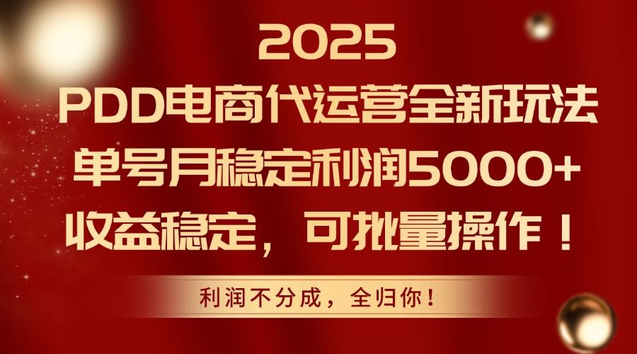 2025 PDD电商代运营全新玩法,单号月稳定利润5000+,收益稳定,可批量操作!-布谷屋免费网赚资源网