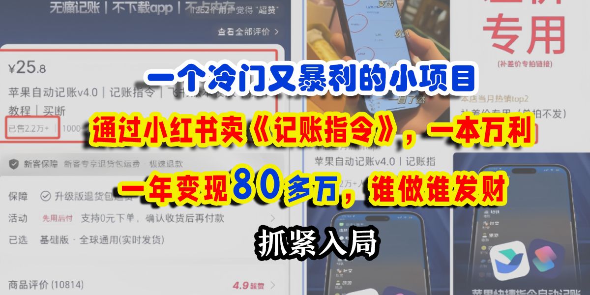 一个冷门又暴利的小项目,通过小红书卖《记账指令》,一本万利,一年变现80多万,谁做谁发财-布谷屋免费网赚资源网