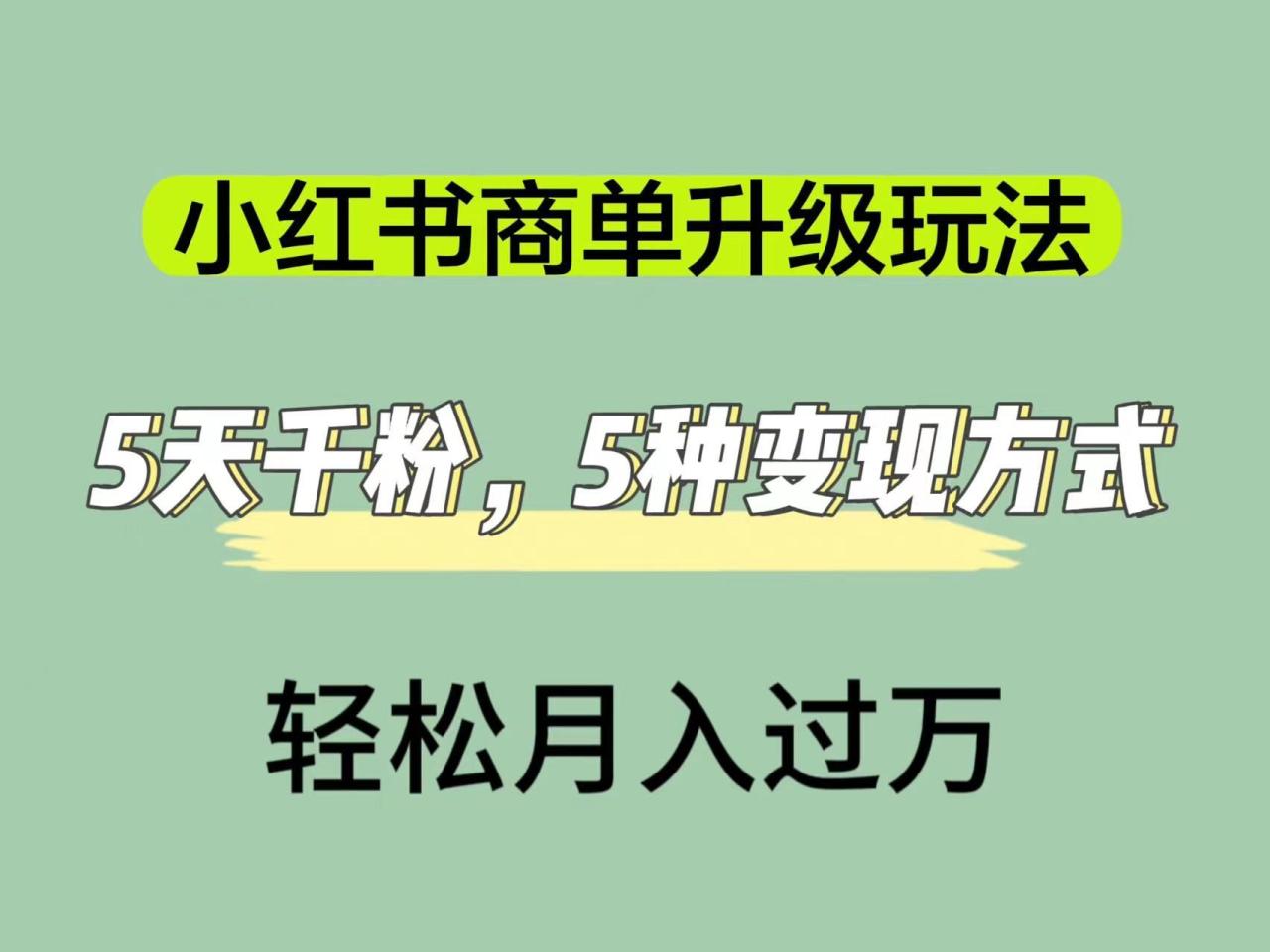 小红书商单升级玩法,5天千粉,5种变现渠道,轻松月入1万+-布谷屋免费网赚资源网