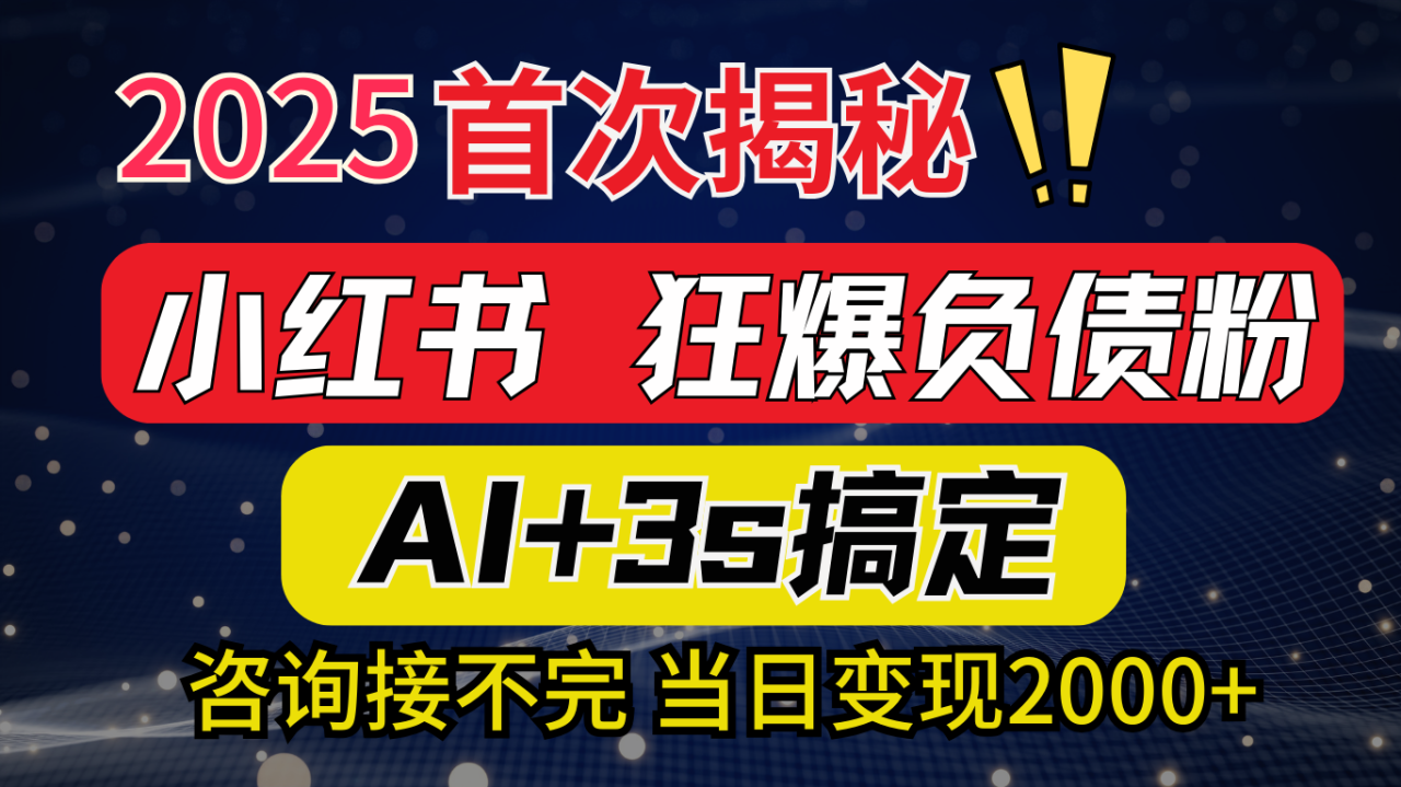 2025引流天花板:最新小红书狂暴负债粉思路,咨询接不断,当日入2000+-布谷屋免费网赚资源网
