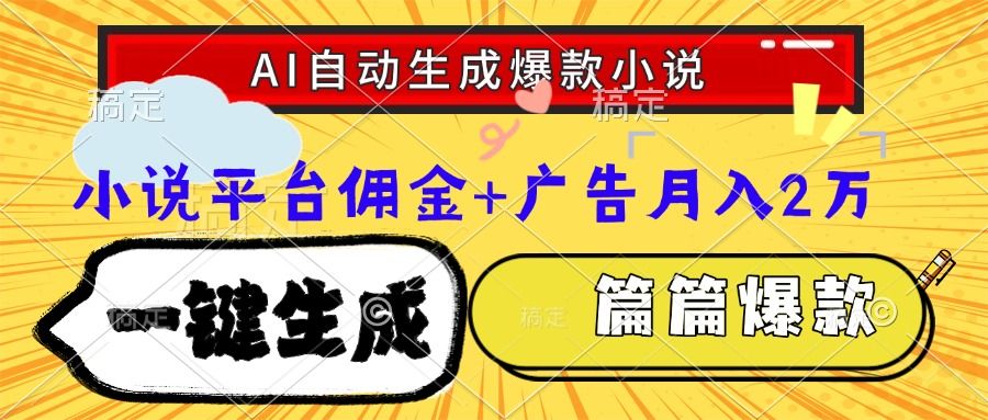 Ai自动生成网文爆款小说，一件生成小说大纲、故事情节，每篇都是爆款，小说平台佣金加广告月入2万-布谷屋免费网赚资源网