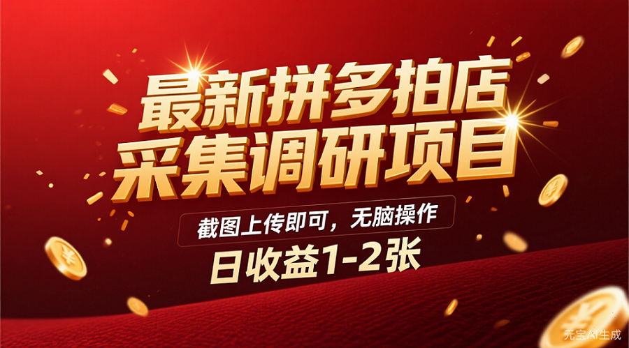 最新拼多多拍店采集调研项目,截图上传即可,无脑操作,日收益1-2张-布谷屋免费网赚资源网