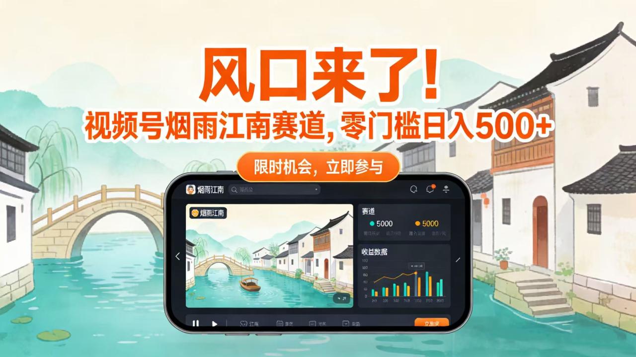 图片[1]-风口来了！视频号烟雨江南赛道，零门槛日入 500+-布谷屋免费网赚资源网