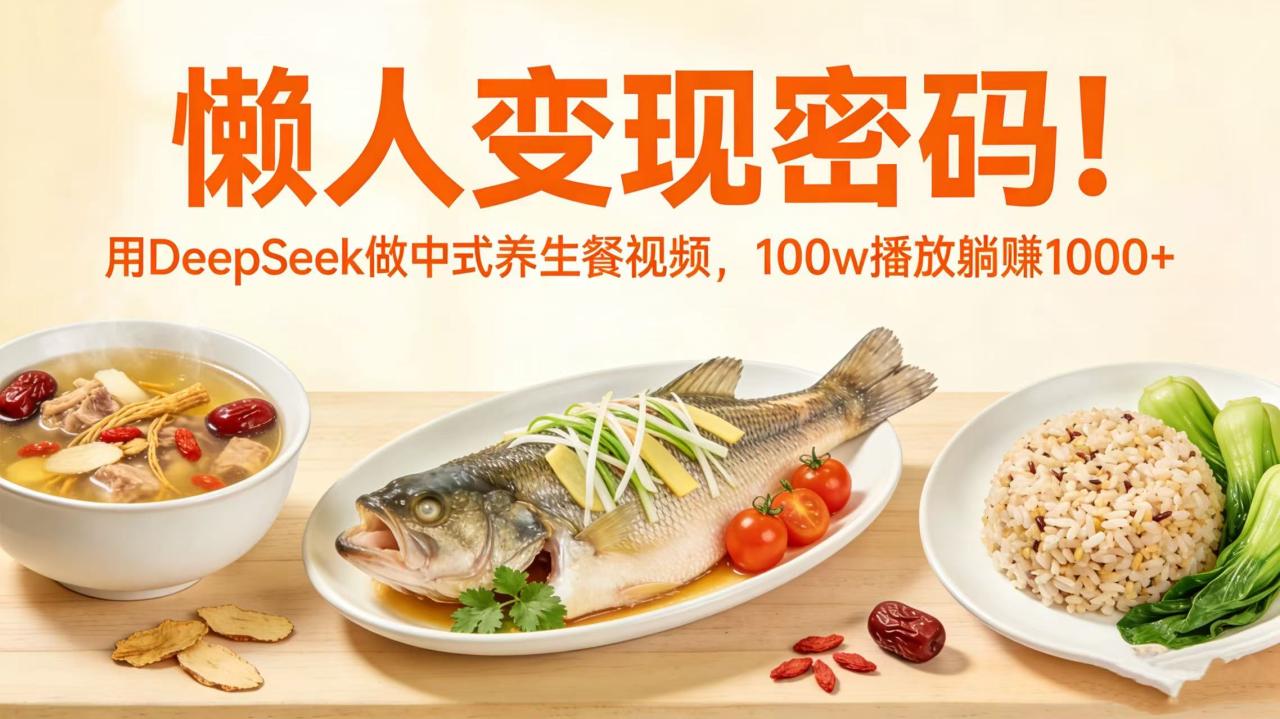 图片[1]-懒人变现密码！用 DeepSeek 做中式养生餐视频，100w 播放躺赚 1000+-布谷屋免费网赚资源网