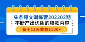 头条爆文训练营202202期，不断产出优质的爆款内容-布谷屋免费网赚资源网