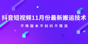 抖音短视频11月份最新搬运技术,不降版本不封抖不限流!【视频课程】-布谷屋免费网赚资源网
