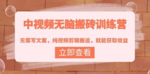 中视频无脑搬砖训练营:无需写文案,纯视频剪辑搬运,就能获取收益-布谷屋免费网赚资源网