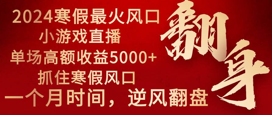 2024年最火寒假风口项目 小游戏直播 单场收益5000+抓住风口 一个月直接提车-布谷屋免费网赚资源网