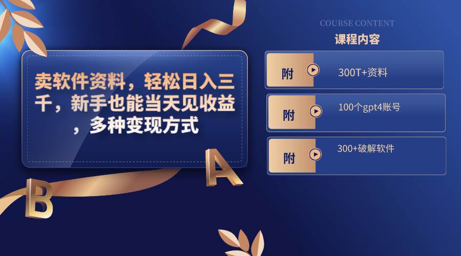 卖软件资料，轻松日入三千，新手也能当天见收益，多种变现方式，（附300T+资料，100个gpt4账号，300+破解软件）-布谷屋免费网赚资源网