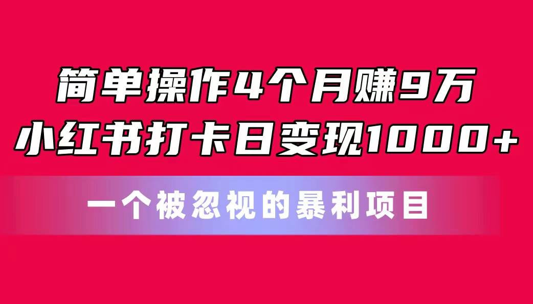 简单操作4个月赚9万！小红书打卡日变现1000+！一个被忽视的暴力项目-布谷屋免费网赚资源网
