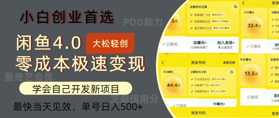 闲鱼0成本极速变现项目,多种变现方式,单号日入500+最新玩法-布谷屋免费网赚资源网