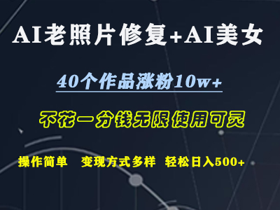 AI老照片修复+AI美女玩发 40个作品涨粉10w+ 不花一分钱使用可灵 操作简单 变现方式多样话 轻松日去500+-布谷屋免费网赚资源网