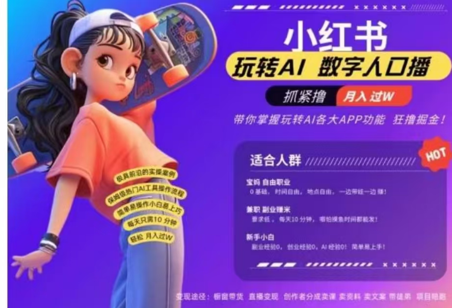 小红书数字人暴力起号，AI改写文案，流量火爆月入破W轻松拿捏，再也不用费劲录口播-布谷屋免费网赚资源网