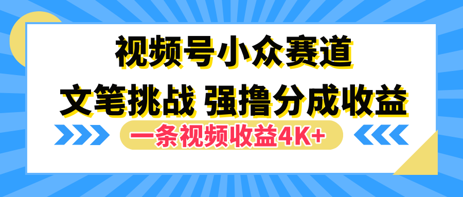 视频号小众赛道,文笔挑战,一条视频收益4K+-布谷屋免费网赚资源网