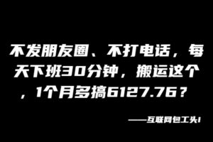 不发朋友圈、不打电话,每天下班30分钟,搬运这个,1个月多搞6127.76?-布谷屋免费网赚资源网