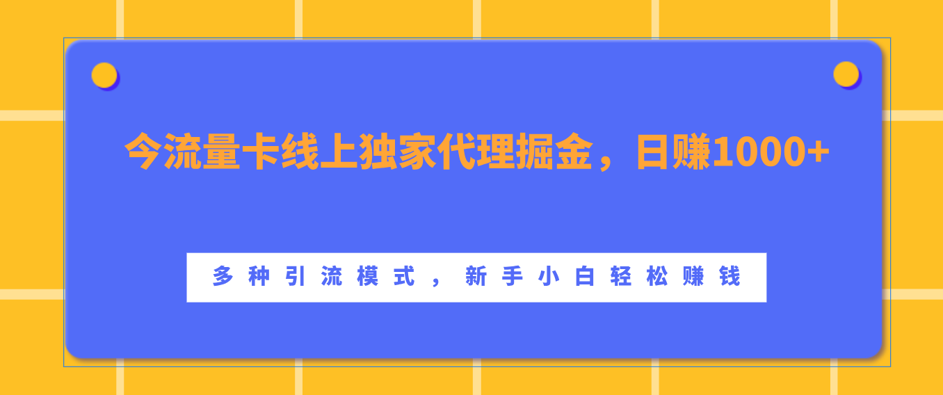 流量卡线上独家代理掘金,日赚1000+ ,多种引流模式,新手小白轻松赚钱-布谷屋免费网赚资源网
