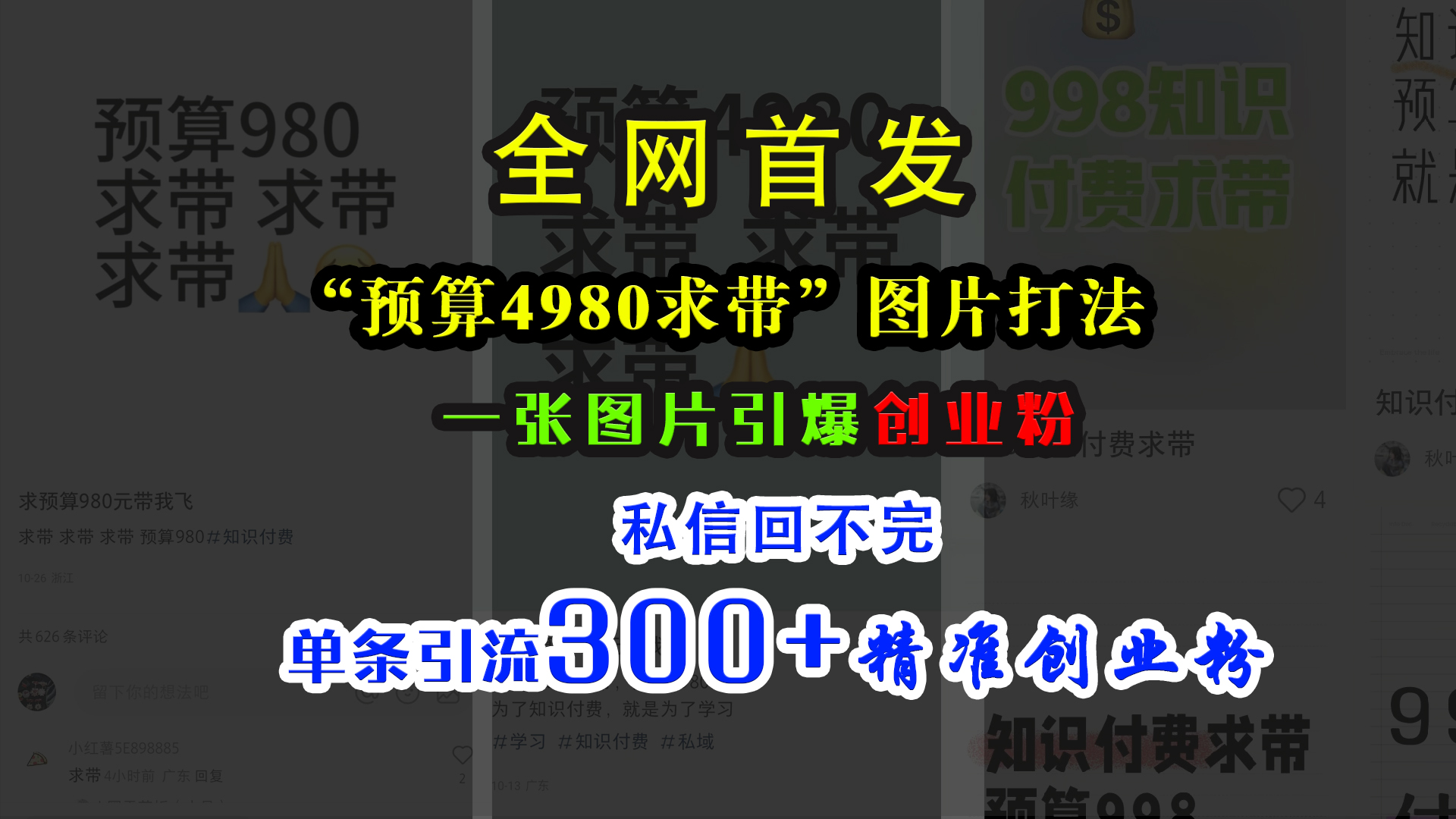 小红书“预算4980带我飞”图片打法，一张图片引爆创业粉，私信回不完，单条引流300+精准创业粉-布谷屋免费网赚资源网
