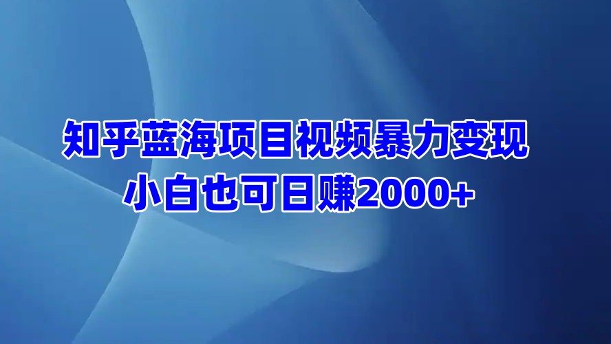 知乎蓝海项目视频暴力变现 小白也可日赚2000+-布谷屋免费网赚资源网