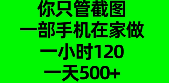 你只管截图，一部手机在家做，一小时120，一天500+-布谷屋免费网赚资源网
