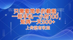 只需要简单的截图,上传就能有收益,一部手机不限地方不限时间,一小时100,矩阵放大一天500+-布谷屋免费网赚资源网