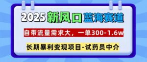 2025新风口蓝海赛道,一单300~1.6w,自带流量需求大,试药员中介-布谷屋免费网赚资源网