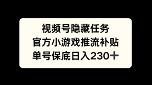 视频号冷门任务，特定小游戏，日入50+小白可做-布谷屋免费网赚资源网