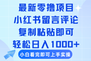 最新零撸小项目,小红书留言评论,复制粘贴即可赚钱,轻松日入1000+-布谷屋免费网赚资源网