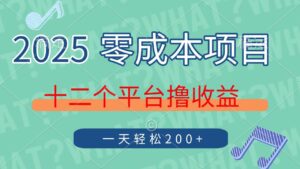 2025年零成本项目，十二个平台撸收益，单号一天轻松200+-布谷屋免费网赚资源网