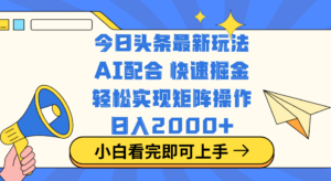 今日头条最新玩法,思路简单,复制粘贴,轻松实现矩阵日入2000+-布谷屋免费网赚资源网