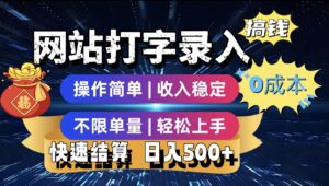 最新零门槛副业新选择！打字录入发票快递号等、轻松赚收益，24小时随时做，操作简单轻松日入500+-布谷屋免费网赚资源网