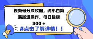 视频号分成攻略,纯小白简易搬运操作,每日稳赚 300 +-布谷屋免费网赚资源网