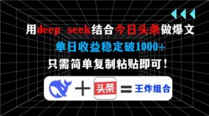 用deepseek结合今日头条做爆文，单日收益稳定破1000+，只需简单复制粘贴即可！-布谷屋免费网赚资源网