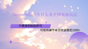 Deepseek结合今日头条全网最新玩法,只需复制粘贴,小白轻松上手单日稳定1000+-布谷屋免费网赚资源网