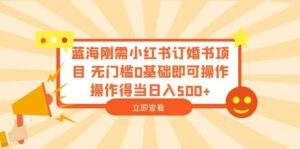 蓝海刚需小红书订婚书项目 无门槛0基础即可操作 操作得当日入500+-布谷屋免费网赚资源网