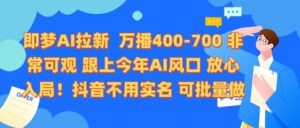 即梦AI拉新 万播400-700 抖音不用实名 可批量做-布谷屋免费网赚资源网