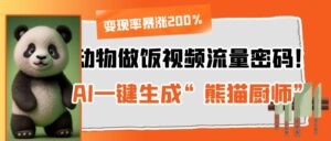 动物做饭视频流量密码!AI一键生成“熊猫厨师”,变现率暴涨200%-布谷屋免费网赚资源网