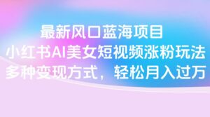最新风口蓝海项目,小红书AI美女短视频涨粉玩法,多种变现方式轻松月入过万-布谷屋免费网赚资源网