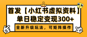 首发【小红书虚拟资料】全新升级玩法,可矩阵操作,单日稳定变现300+-布谷屋免费网赚资源网