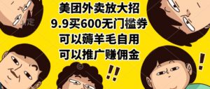 美团外卖放大招，9.9买600无门槛券，可以薅羊毛自用，可以推广赚佣金-布谷屋免费网赚资源网
