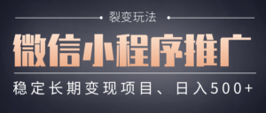 【微信小程序推广】 裂变玩法、稳定长期变现项目，日入500+-布谷屋免费网赚资源网