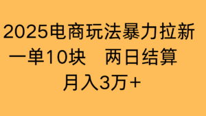 2025电商玩法暴力拉新一单10块 两日结算月入3万+-布谷屋免费网赚资源网