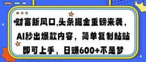 财富新风口,头条掘金重磅来袭,AI秒出爆款内容,简单复制粘贴即可上手,日赚600+不是梦-布谷屋免费网赚资源网