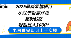 2025最新零撸项目,小红书留言评论,复制粘贴即可赚钱,轻松日入1000+-布谷屋免费网赚资源网