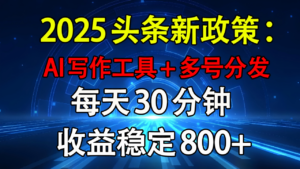 2025头条新政策:AI写作工具+多号分发 每天30分钟 收益稳定800+-布谷屋免费网赚资源网